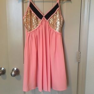 Tobi coral and sequin spaghetti strap dress.